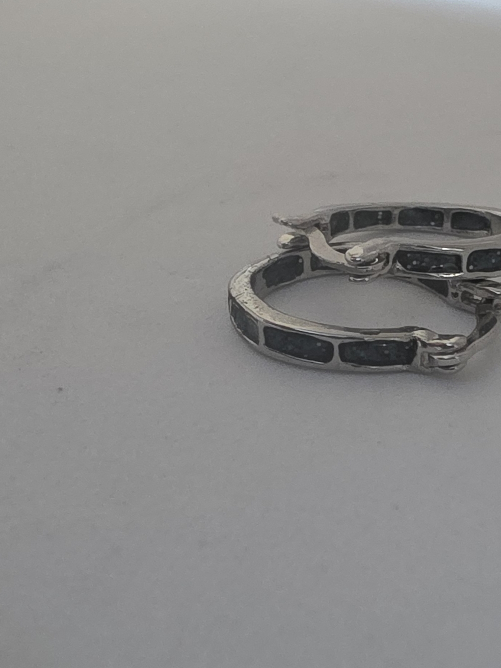 Silver Hoop Earrings with Blue Accents New